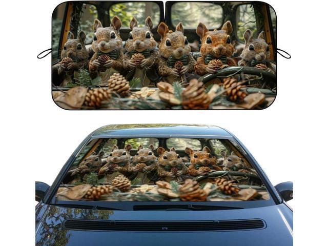 Funny Squirrel Pine Cones Novelty Car Windshield Sun Shade Blocks UV Rays Sun Visor Protector for Sedan Truck SUV Accessories 59'L x 31.5'W