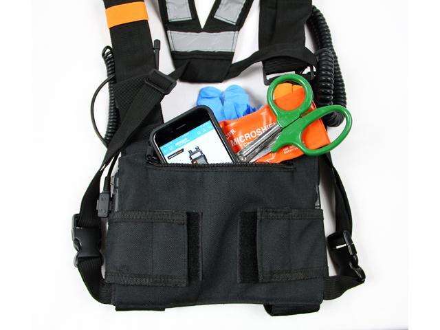 X-FIRE Updated Dual Portable Radio Chest Rig Harness for Two-Way Radios w/ 3m Reflective. Now with Larger Radio Pocket