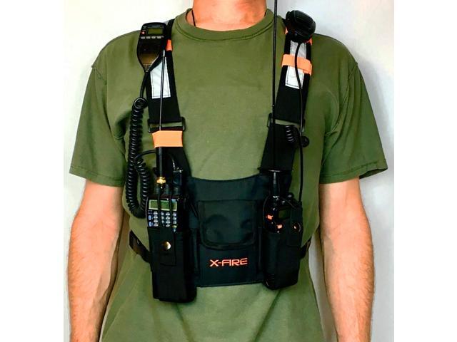 X-FIRE Updated Dual Portable Radio Chest Rig Harness for Two-Way Radios w/ 3m Reflective. Now with Larger Radio Pocket