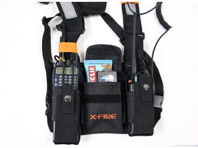 X-FIRE Updated Dual Portable Radio Chest Rig Harness for Two-Way Radios w/ 3m Reflective. Now with Larger Radio Pocket