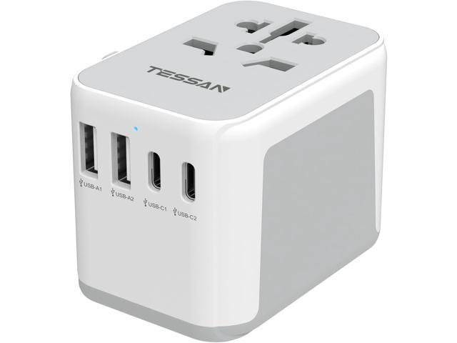 Universal Travel Adapter with 2 USB C and 2 USB A Ports (Fast Charging PD 17W)