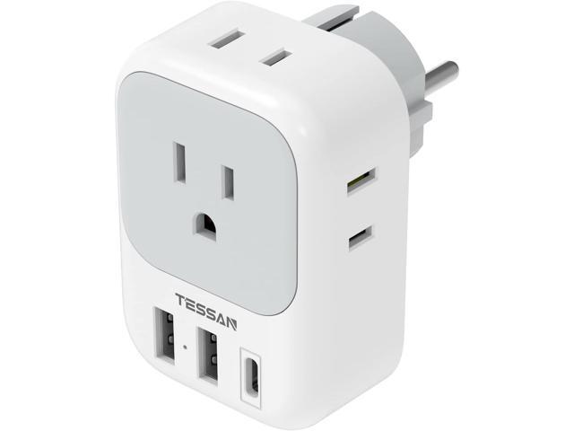 TESSAN Germany France Power Adapter with 4 AC Outlets and 3 USB Ports(1 USB C)