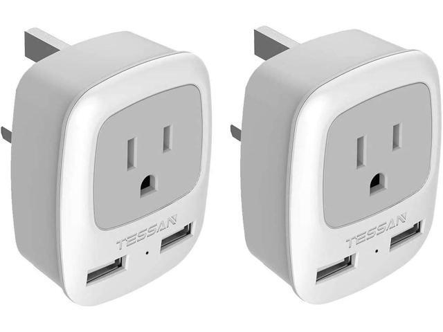 UK Plug Adapter 2 Pack, TESSAN Canada to UK Travel Plug Adapter, Type G Power Adapter with 2 USB 2 Electrical Outlets for CA/US to Dubai Ireland.