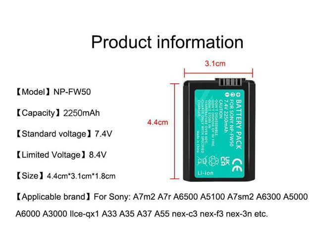 CITYORK NP-FW50 NPFW50 NP FW50 Battery+LCD Dual Charger for Sony Alpha a6500 a6300 a6000 a5000 a3000 NEX-3 a7 7R a7R a7R II
