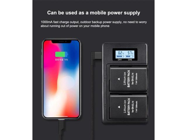 CITYORK 2 Pack ENEL14 EL14a Batteries with USB LCD Smart Charger for Nikon D3100 D3200 D3300 D5100 D5500 D5300 P7000 P7700 P7800