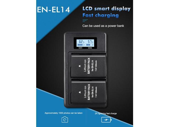 CITYORK 2 Pack ENEL14 EL14a Batteries with USB LCD Smart Charger for Nikon D3100 D3200 D3300 D5100 D5500 D5300 P7000 P7700 P7800