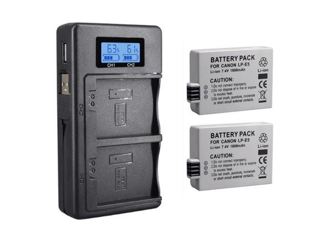 CITYORK 2 Pack LP E5 Batteries with Battery Charger for Canon EOS 450D 500D 1000D Kiss X3 F Rebel Xsi Camera