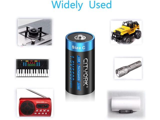 CITYORK 4 Pack 1.5V 5500mWh USB Rechargeable C Lithium Batteries, Constant Output C Cell Li-ion Batteries, Fast Charging