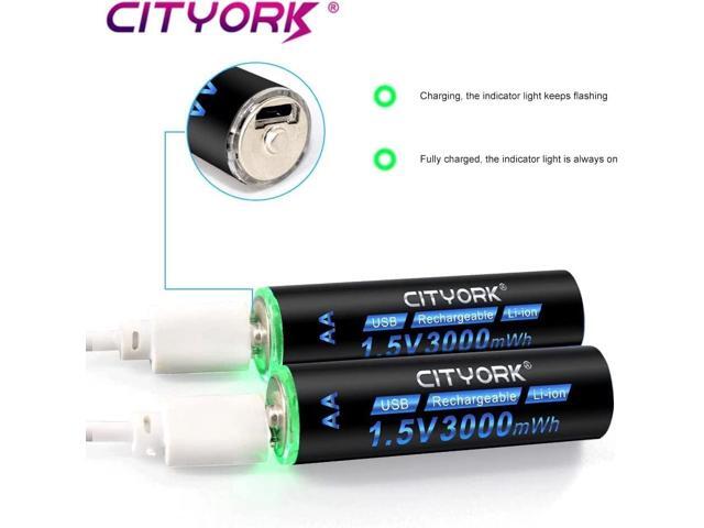 CITYORK USB 1.5V 8 Pack AA 3000mWh Lithium Rechargeable Battery with TYPE-C Fast Charging