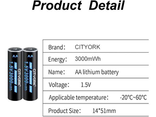 CITYORK USB 1.5V 8 Pack AA 3000mWh Lithium Rechargeable Battery with TYPE-C Fast Charging