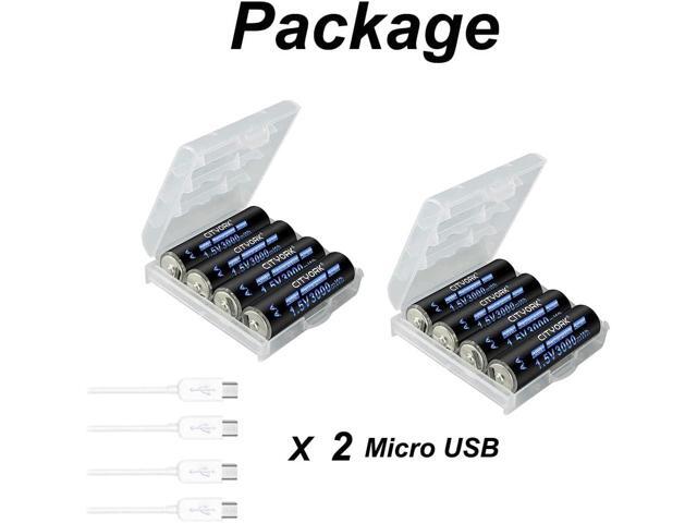 CITYORK USB 1.5V 8 Pack AA 3000mWh Lithium Rechargeable Battery with TYPE-C Fast Charging