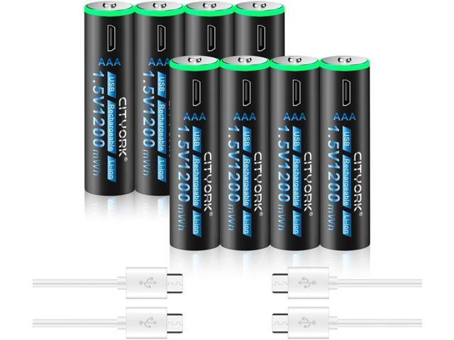 CITYORK USB 1.5V 8 Pack AAA 1200mWh Lithium Rechargeable Battery with TYPE -C Cable