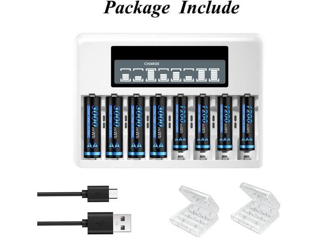 CITYORK 4 Pack 1.5 V AA 3000mWh with 4 Pack 1.5V AAA 1200mWh Rechargeable Lithium Battery with 8 Bay AA AAA Battery Charger
