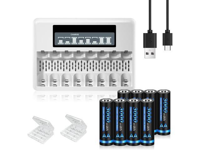 CITYORK 8 Pack 1.5 V AA 3000mWh Lithium Battery with 8 Bay AA AAA Battery Charger