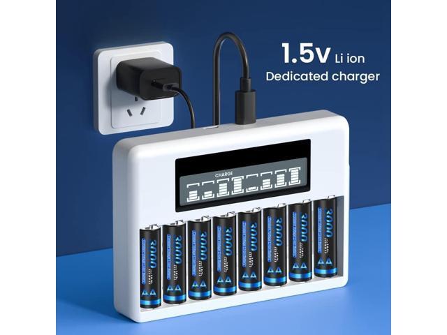 CITYORK 8 Pack 1.5 V AA 3000mWh Lithium Battery with 8 Bay AA AAA Battery Charger