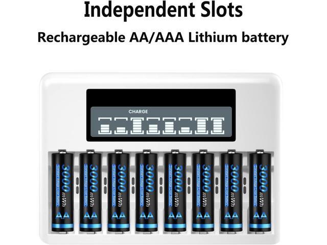 CITYORK 8 Pack 1.5 V AA 3000mWh Lithium Battery with 8 Bay AA AAA Battery Charger