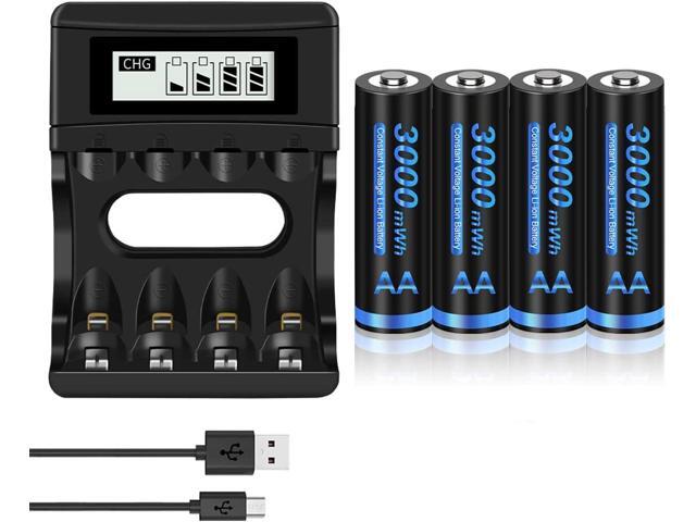CITYORK 1.5v AA 3000mWh Lithium Rechargeable Batteries with 1.5V Fast Battery Charger