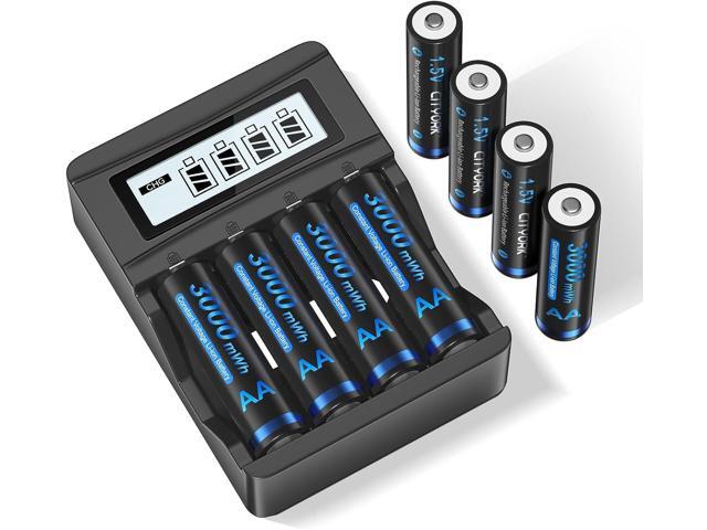 CITYORK 8 Pack 1.5V AA 3000mWh Lithium Rechargeable Batteries with 4 Bay Battery Charger