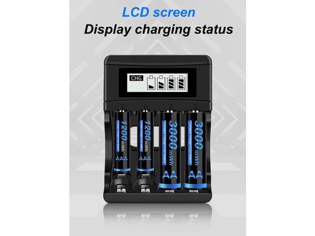 CITYORK 8 Pack 1.5V AA 3000mWh Lithium Rechargeable Batteries with 4 Bay Battery Charger