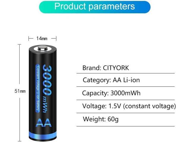 CITYORK 8 Pack 1.5V AA 3000mWh Lithium Rechargeable Batteries with 4 Bay Battery Charger