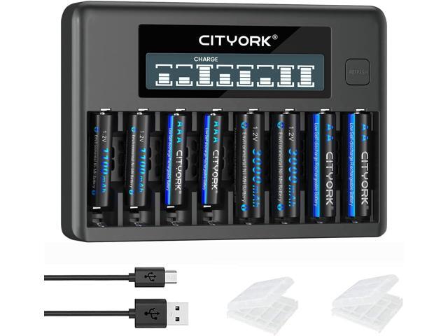 CITYORK 4 Pack AA 3000mAh and 4 Pack AAA 1100mAh 1.2V Ni-MH Rechargeable Batteries with Battery Case with 8 Bay AA AAA LCD Smart 1.2v NiMH/NiCd...