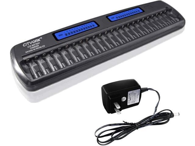 CITYORK 24 Bays Large Smart Battery Charger LCD Display Quick for 1.2V AA/AAA NiMH/NiCd Rechargeable Batteries with Built-in IC Protection & AC...