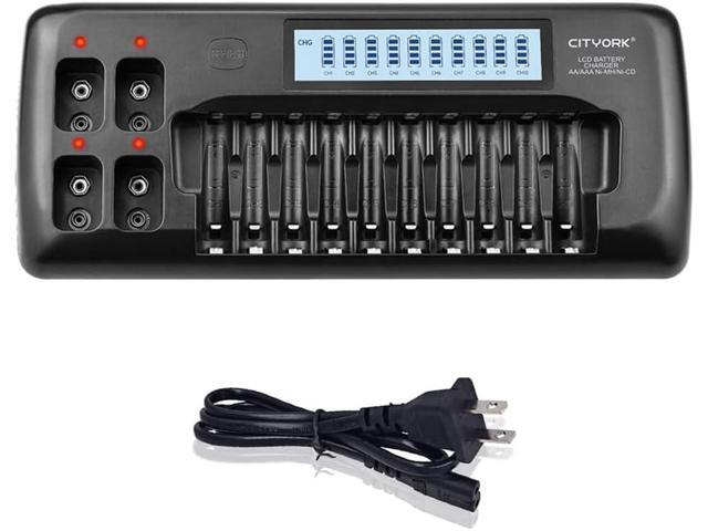 CITYORK 10+4 Bay Smart LCD Universal Battery Charger for Rechargeable AA AAA NIMH/NICD & 9V NIMH/NICD/Lion Rechargeable Batteries, Fast Charging