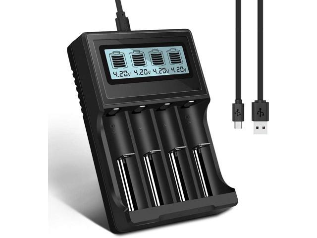 CITYORK USB Smart Battery Charger, Universal Intelligent Charger with 4 Slot LCD Display for 18650 14500 18500 16350 Li-ion Rechargeable Batteries