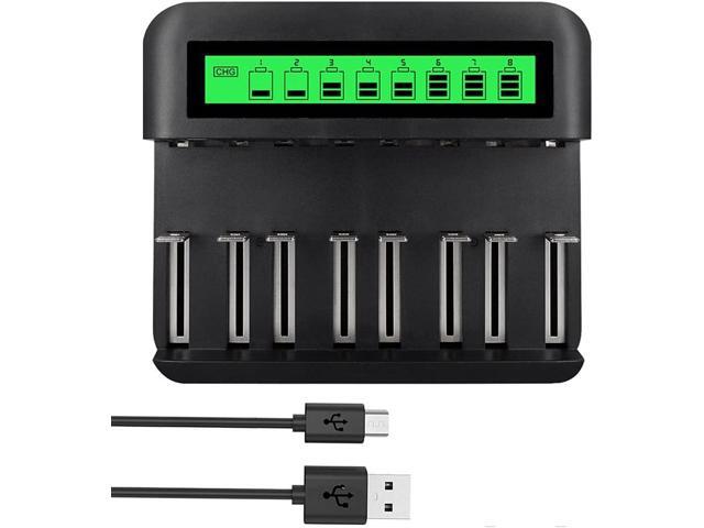 CITYORK 8 Bay Smart LCD Universal Battery Charger with Micro USB and Tpye C Charger Port, Individual Fast Charging for AA AAA C D Ni-MH Ni-CD...