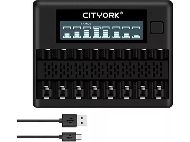 CITYORK LCD Smart Quick Charger 8 Slots - Compatible with AA AAA NiMH/NiCd Battery - Charging, Discharge, Refresh and Voltage Test Functions
