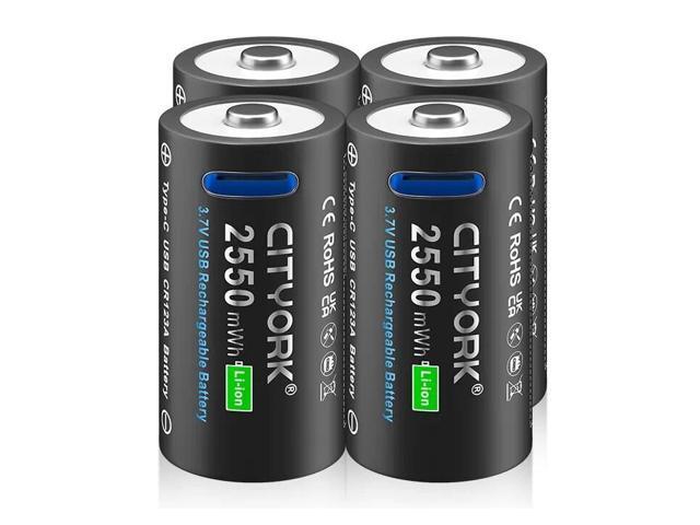 CITYORK CR123A USB Battery 2550mWh 3.7V Rechargeable Li-ion Batteries For LED Flashlight RCR123 Battery+USB Type-c Cable