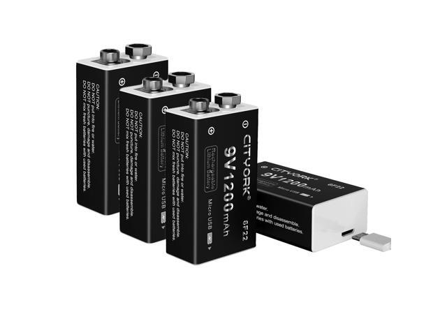 CITYORK 9V Battery 1200mAh PP3/MN1604/6F22/6LR61 USB Lithium Battery, with Micro USB Charging Port, Suitable for Smoke Alarms, Gas Stove, Guitar,...