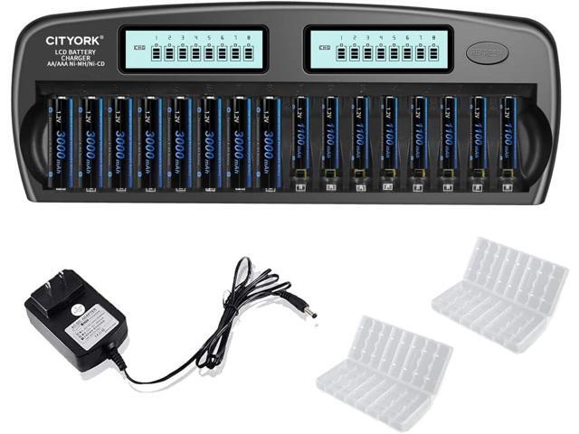 CITYORK 16 Bay LCD Smart Charger with AA AAA Rechargeable Battery, 8 Pack AA 3000mAh Rechargeable Battery with 8 Pack 1.2V Ni-MH AAA1100mAh...