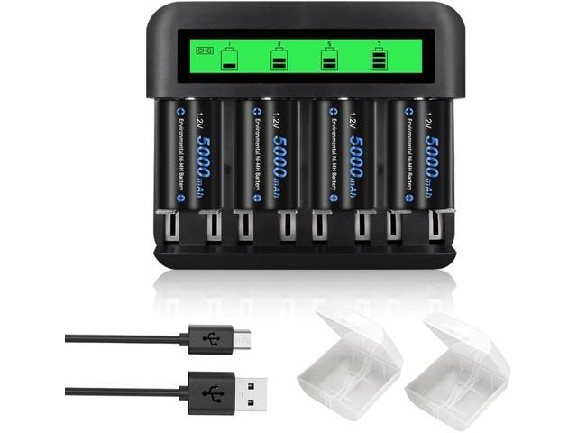 CITYORK Rechargeable C Batterie (4 Pack 5000mAh) and 8 Bay LCD Rechargeable Battery Charger for Ni-MH AA AAA C D Rechargeable Batteries