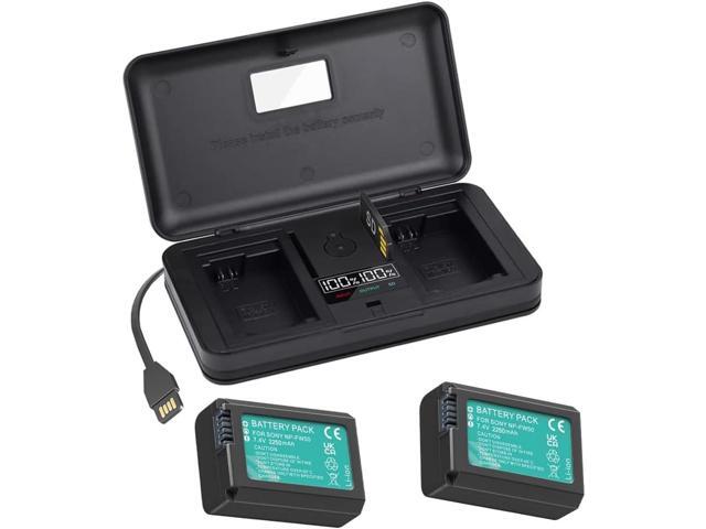 CITYORK 2 Pack NP-FW50 Replacement Batteries with Multifunctional Dual USB Charger with LCD Screen, Rapid Dual Charger for Sony Alpha a7, a7 II,...