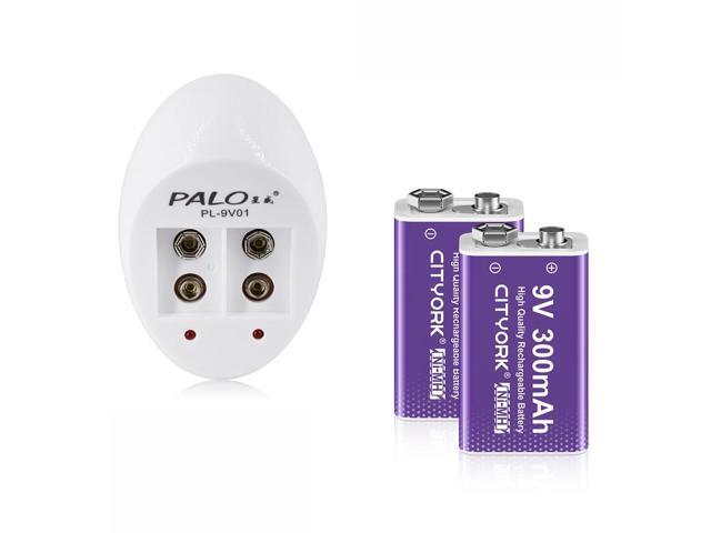 CITYORK 9V NiMH/NiCD Battery Charger with 2 Pack 6F22 300mAh 9V Ni-MH Rechargeable Batteries for Multimeter Microphone Remote Control KTV Use...