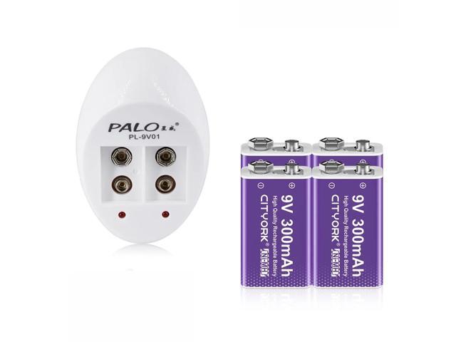 CITYORK 9V NiMH/NiCD Battery Charger with 4 Pack 6F22 300mAh 9V Ni-MH Rechargeable Batteries for Multimeter Microphone Remote Control KTV Use...