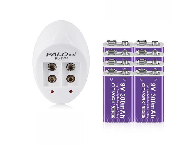 CITYORK 9V NiMH/NiCD Battery Charger with 8 Pack 6F22 300mAh 9V Ni-MH Rechargeable Batteries for Multimeter Microphone Remote Control KTV Use...