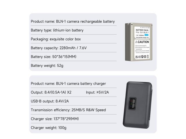 CITYORK for Olympus BLN1 Battery 2 Pack 7.6V 2280mAh with LCD Dual Charger for Olympus BLN1 BCN-1 OM-D E-M1 E-M5 2 E-M5 Mark II Pen F E-P5