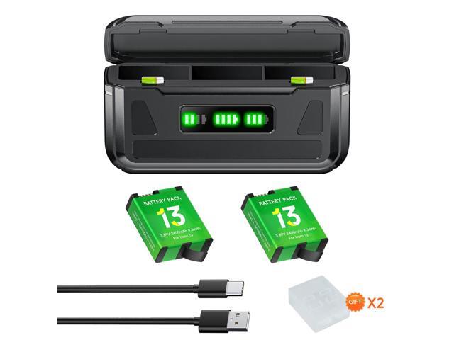 CITYORK 2 Pack Rechargeable Battery 2400mAh with 3-Slot Storage USB Charger for GoPro Hero13 Black Sport Camera