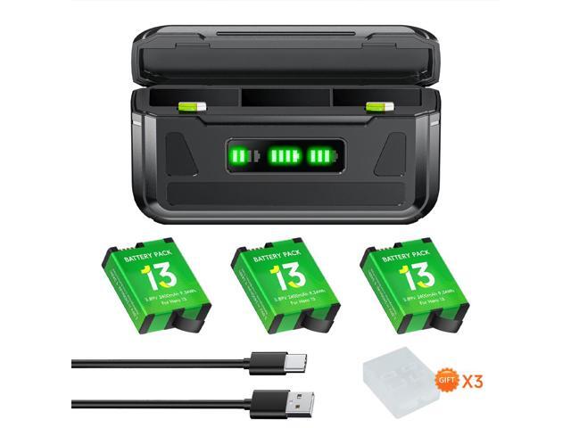 CITYORK 3 Pack Rechargeable Battery 2400mAh with 3-Slot Storage USB Charger for GoPro Hero13 Black Sport Camera