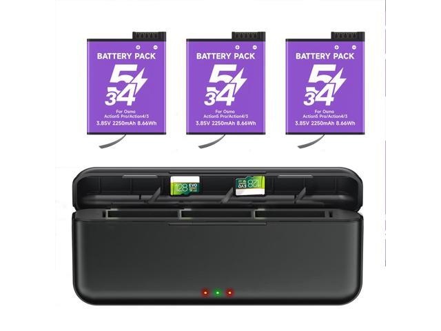 CITYORK 3-Pack Rechargeable DJI Osmo Action 5 Pro Batteries 2250mAh with 3-Channel Fast Charger Hub for DJI Osmo Action 5 Pro,Osmo Action 4 and...