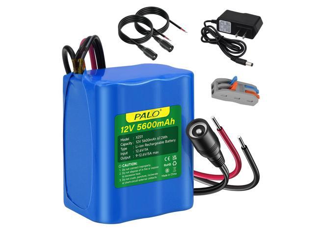 Rechargeable 12V 5600mAh Li-ion Battery, Bare Leads Wire Replacement Battery Pack with Charger Compatible with 12V Devices RC Car, LED Strip, DIY,...