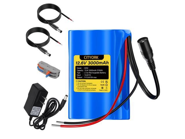 Rechargeable 12.6V 3000mAh Li-ion Battery, Bare Leads Wire Replacement Battery Pack with Charger Compatible with 12V Devices RC Car,LED...