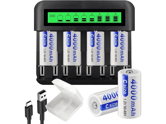 CITYORK 6 Pack Rechargeable C Batteries with Charger, LCD Display Universal Battery Charger for AA/AAA/C/D 1.2V NI-MH NI-CD Rechargeable Battery...
