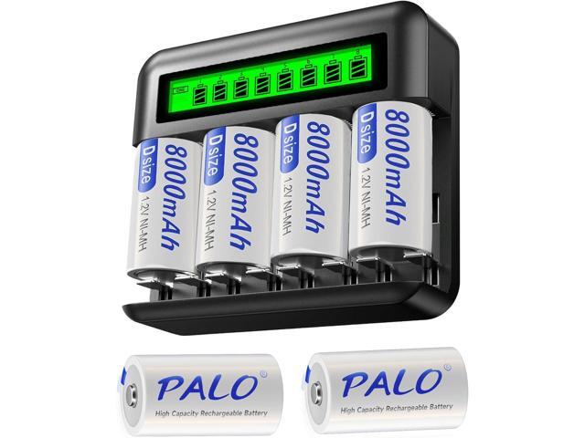 CITYORK Rechargeable D Batteries with LCD Display Universal Battery Charger for AA/AAA/C/D 1.2V NI-MH NI-CD Rechargeable Battery(6 Pack )