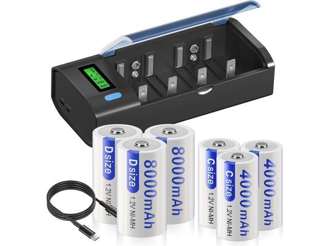 Universal Charger for AA AAA C D 9V NiMH NiCD Rechargeable Battery, Discharge Function and LCD Display Fast Charging (Micro USB or Type C) 3 Pack C...