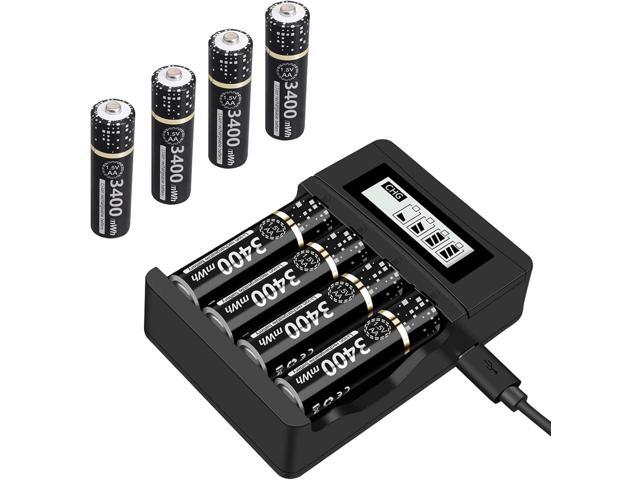 CITYORK AA Rechargeable Lithium Battery with LCD Battery Charger, 8 Pack of 1.5V Li-ion Batteries with 4 Bay Battery Charger for 1.5V AA AAA Li-ion...