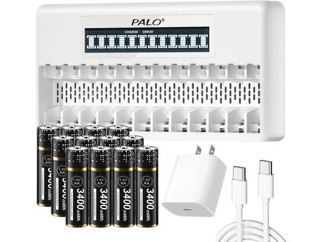 CITYORK 12 Pack Rechargeable Lithium AA Batteries with 12 Bay Household Li-ion Battery Charger for Rechargeable AA AAA Lithium Batteries, 20W USB C...