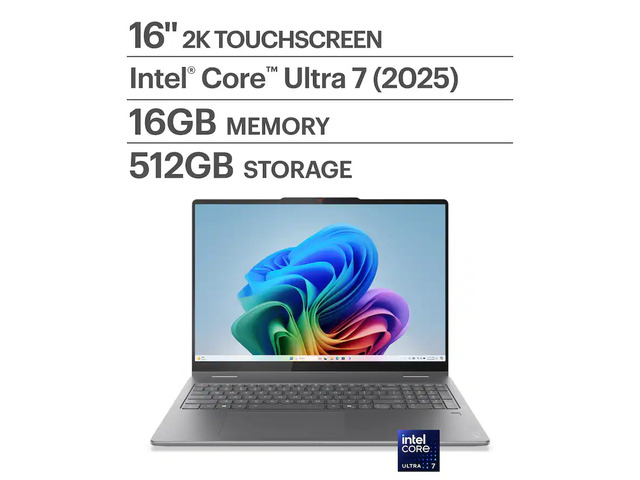 Lenovo Yoga 7i 2-in-1 16' Touchscreen Laptop Intel Core Ultra 7 256V 16GB RAM 512GB SSD Luna Grey